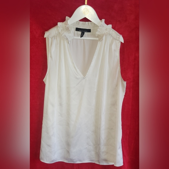 EUC White House Black Market  White Sleeveless Satin Ruched Neck Shell Top - Picture 2 of 4